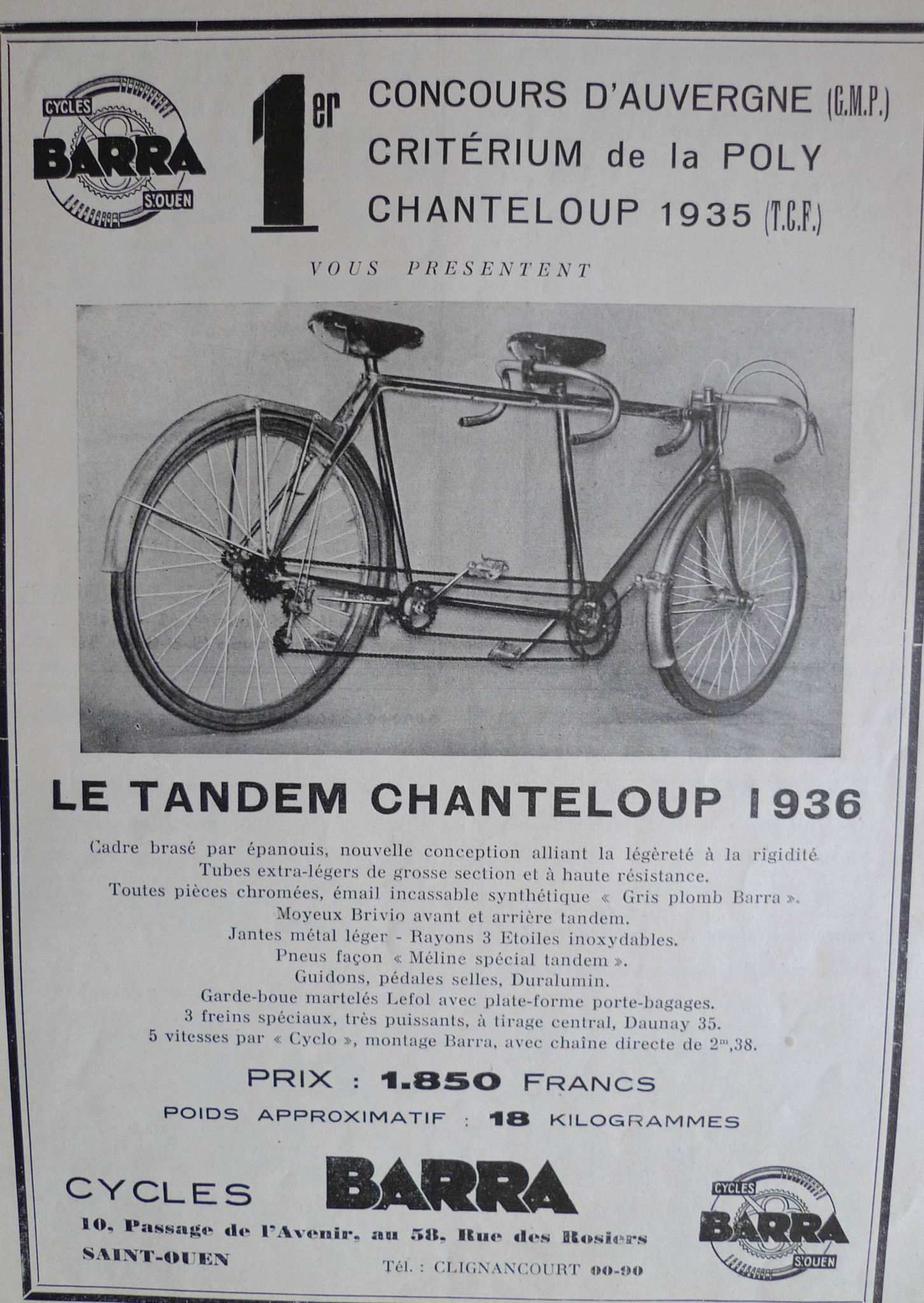 1936 PUB TANDEM BARRA CHANTELOUP